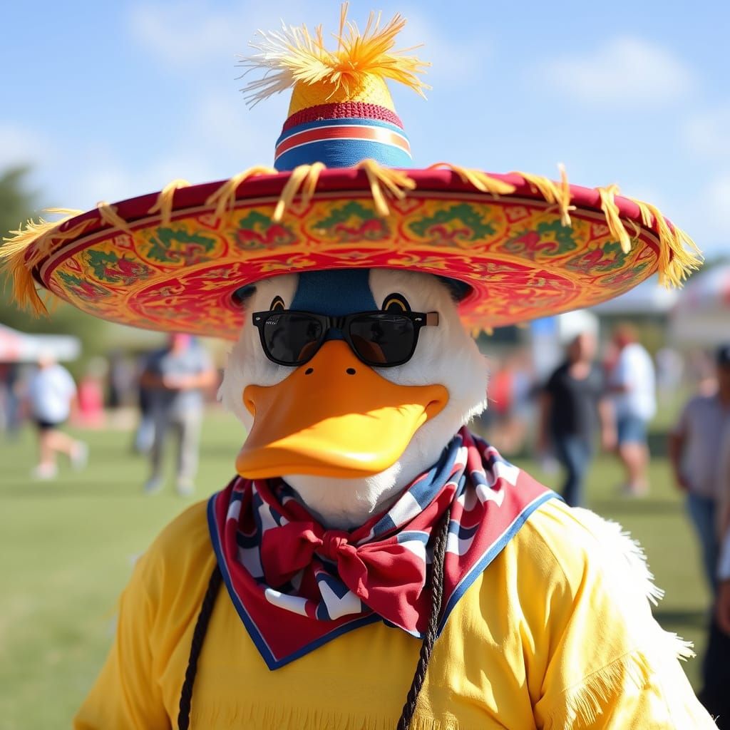 Man in Duck Costume Wearing Sombrero