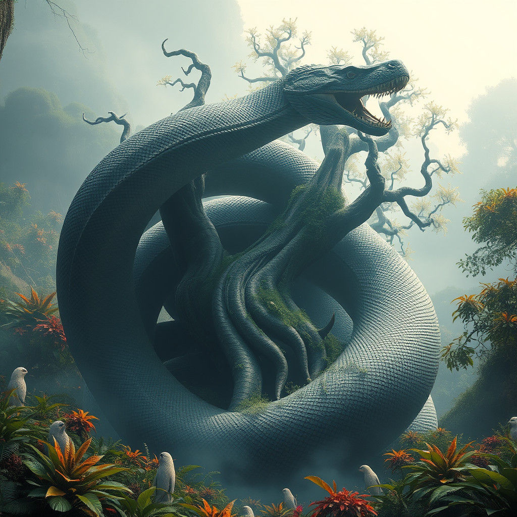 Colossal Python in Fantasy Realm: Matte Painting