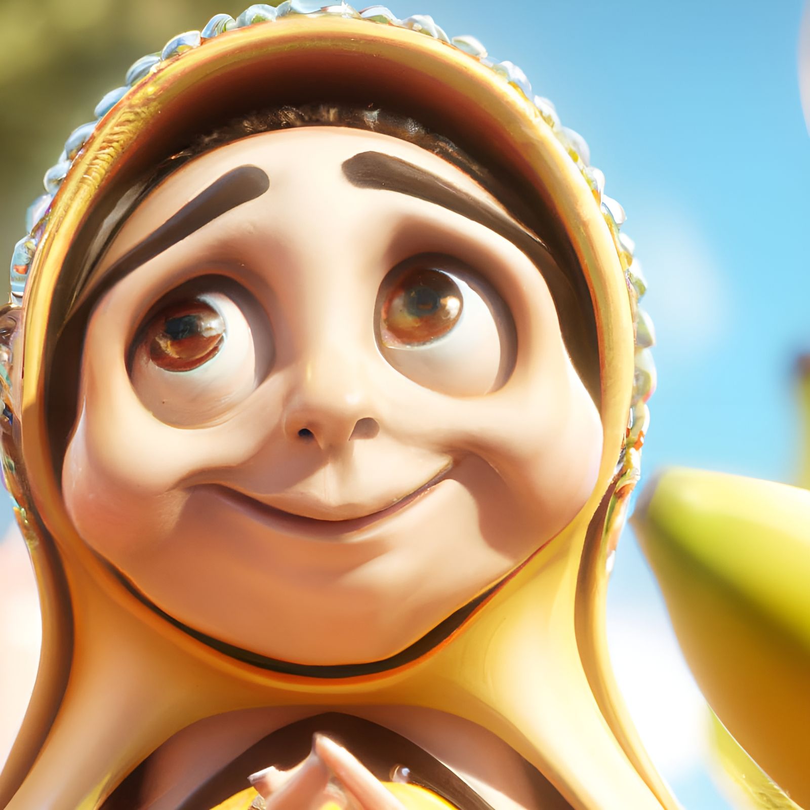 Adorable Banana Nun in Detailed 3D Style