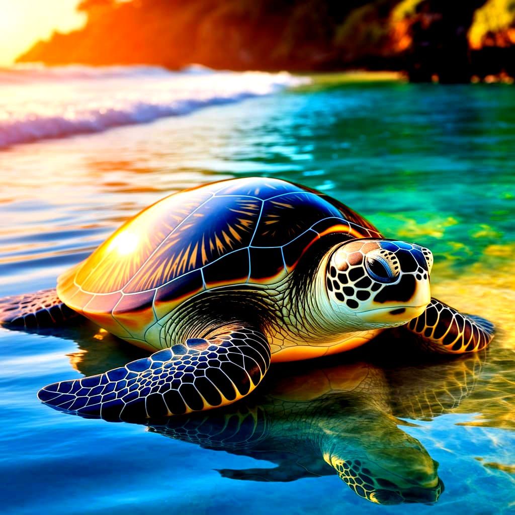Sea Turtle Resting in Turquoise Ocean