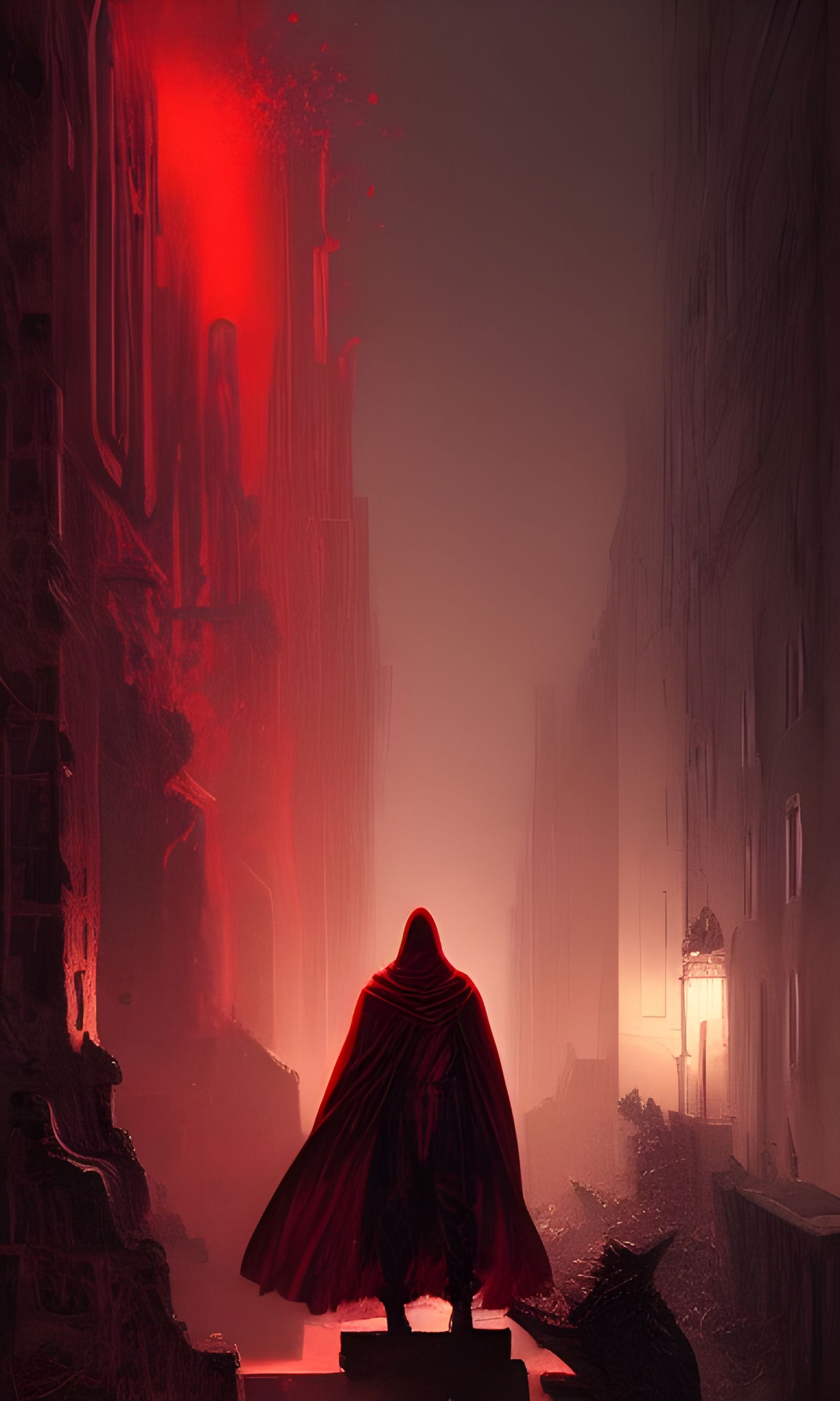 Red Cloaked Figure in Doomed Neighborhood