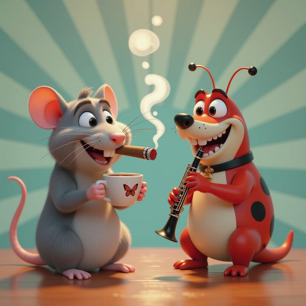 Cartoon Rat Sips Coffee While Churchill's Sharknose Plays Cl...