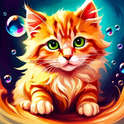 Playful Orange Kitten with Bubbles: Splash Art