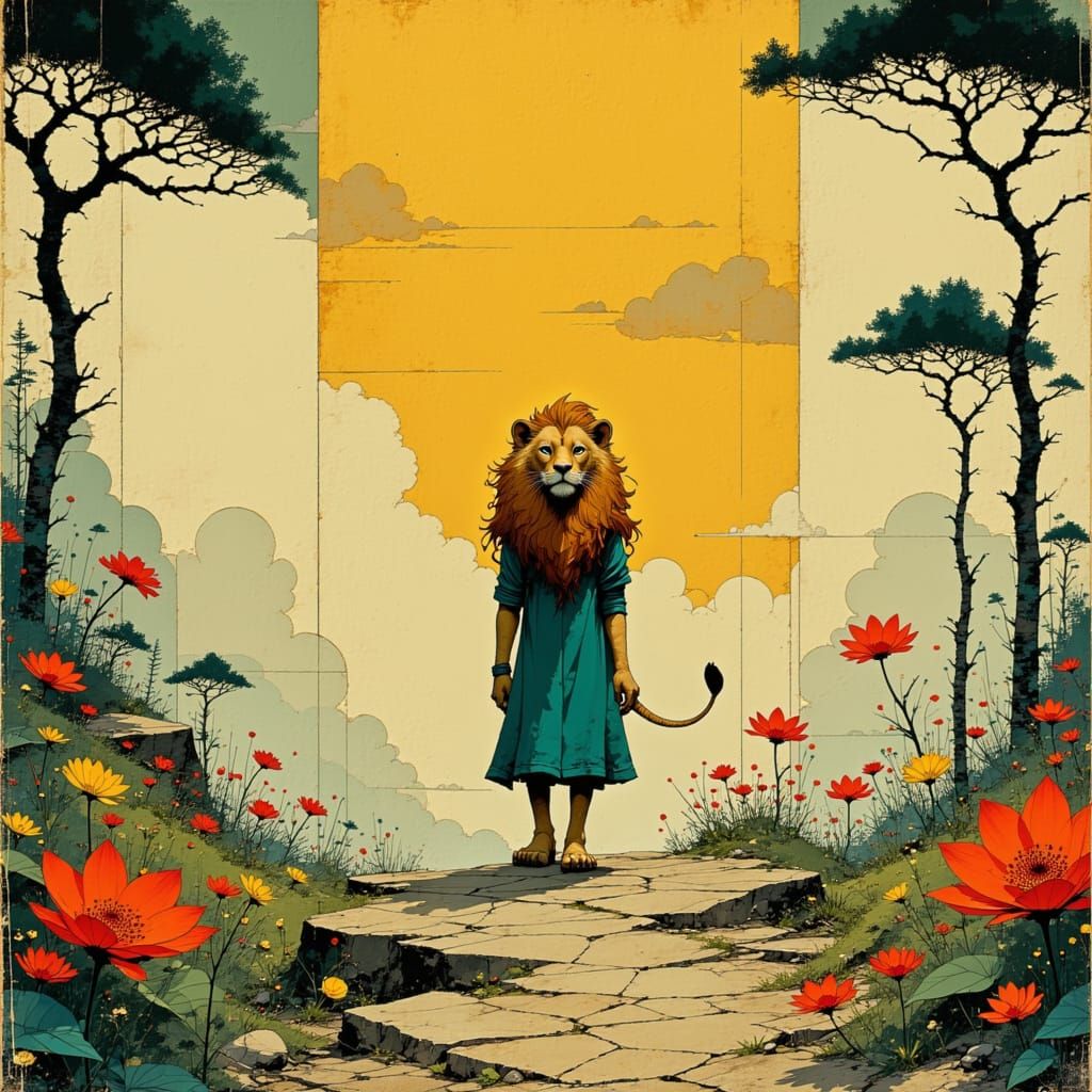 A Regal Lion in Whimsical Fantasy Realm