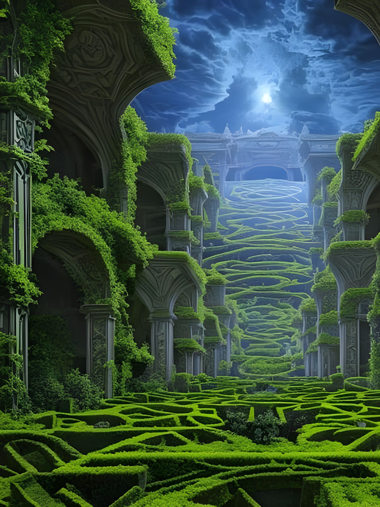 Mystical Vine-Covered Maze in Dark Fantasy Style