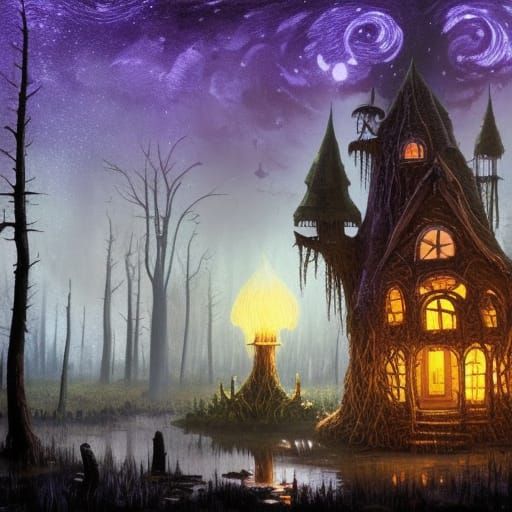 High Gothic Cottagecore Witch House in Swamp