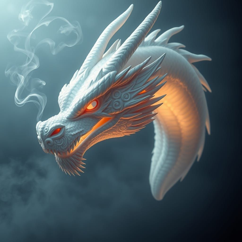 Majestic White Dragon in Hyper-Realistic Fantasy Landscape