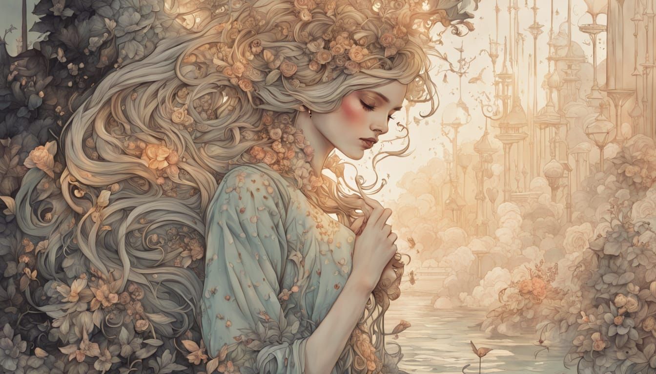 Surreal Melancholic Figure in Moody Watercolor Style