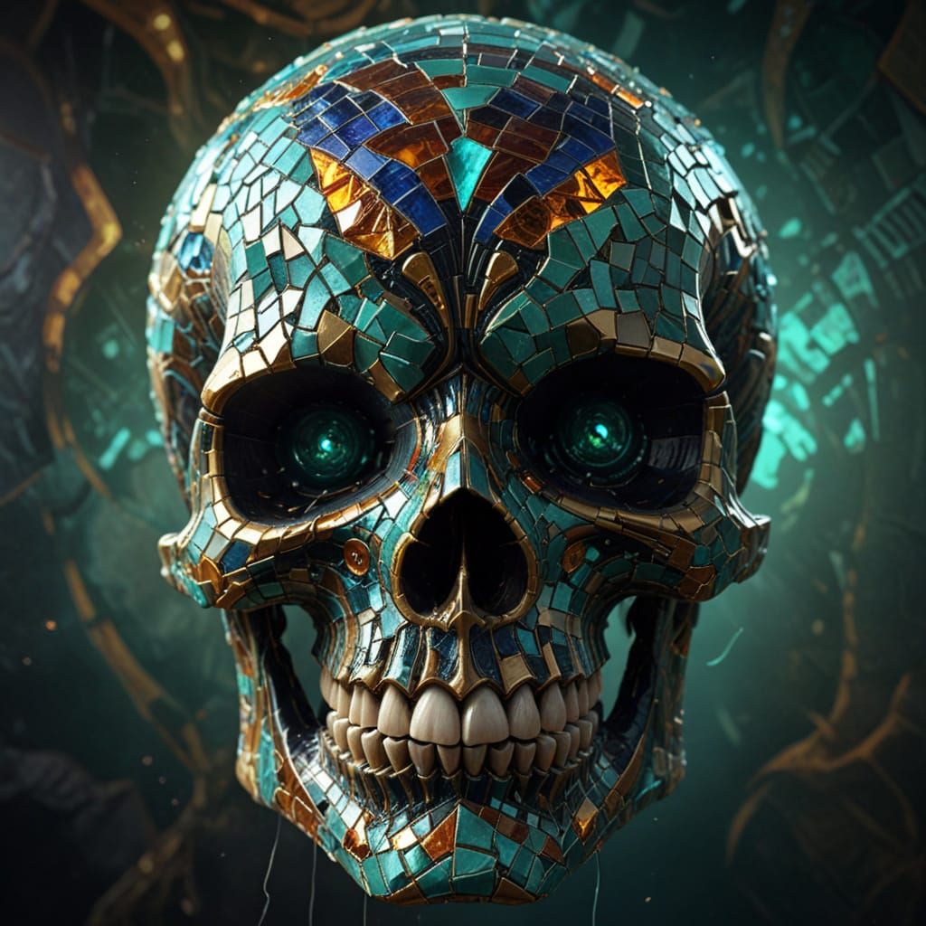 Vibrant Mosaic Skull Monster in Cinematic Lighting