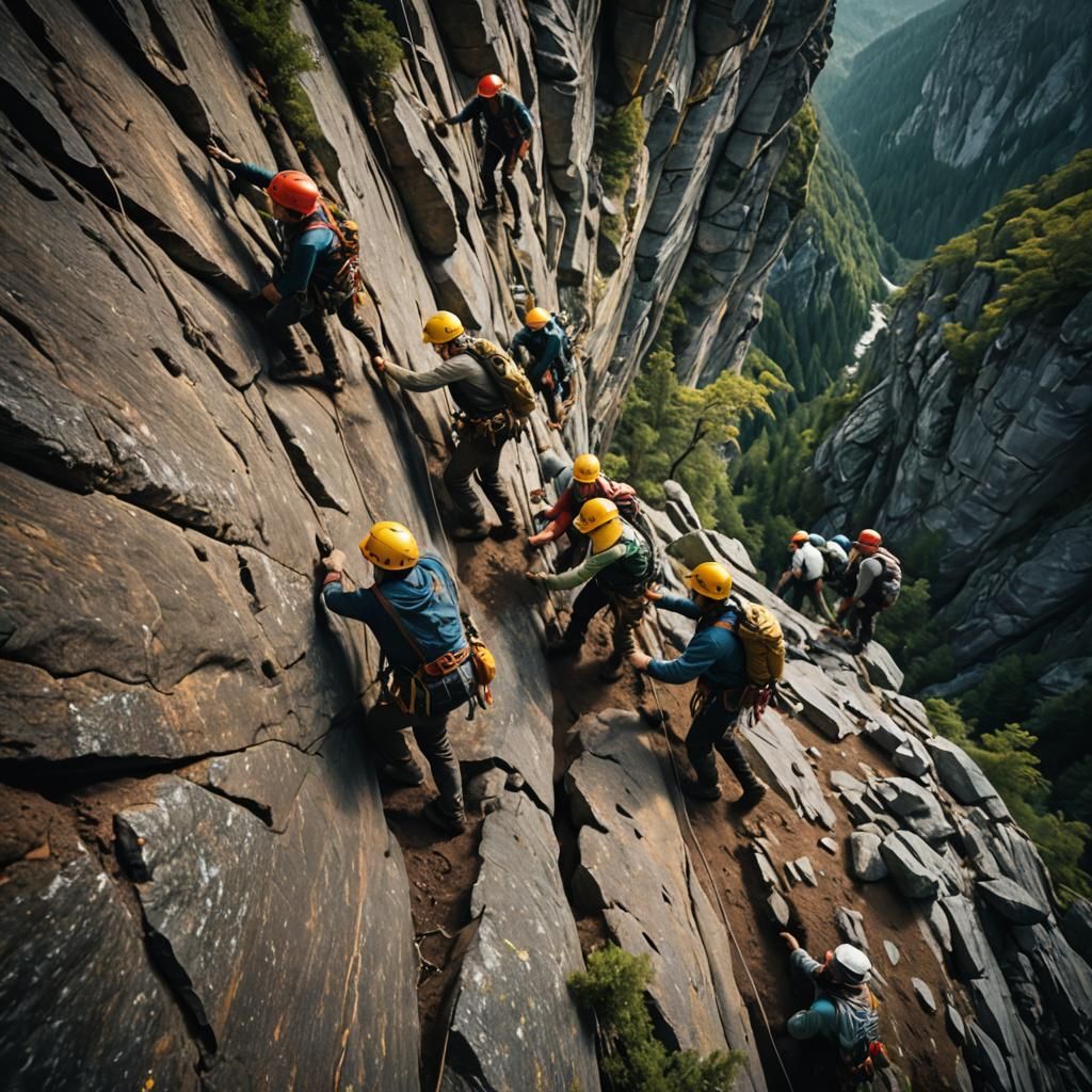 Dramatic Film Still of Collaborative Climb
