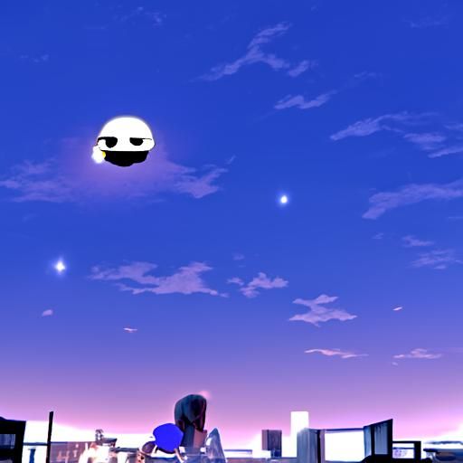 Anime Couple Stargazing on LA Skyscraper Rooftop