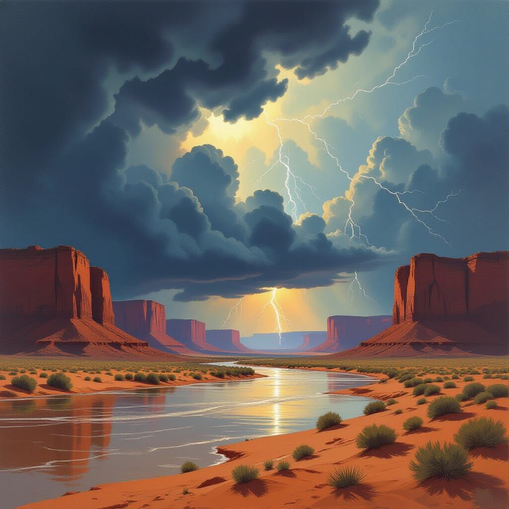 Desert Tempest: Lightning Strikes Red Cliffs in Dramatic Pai...