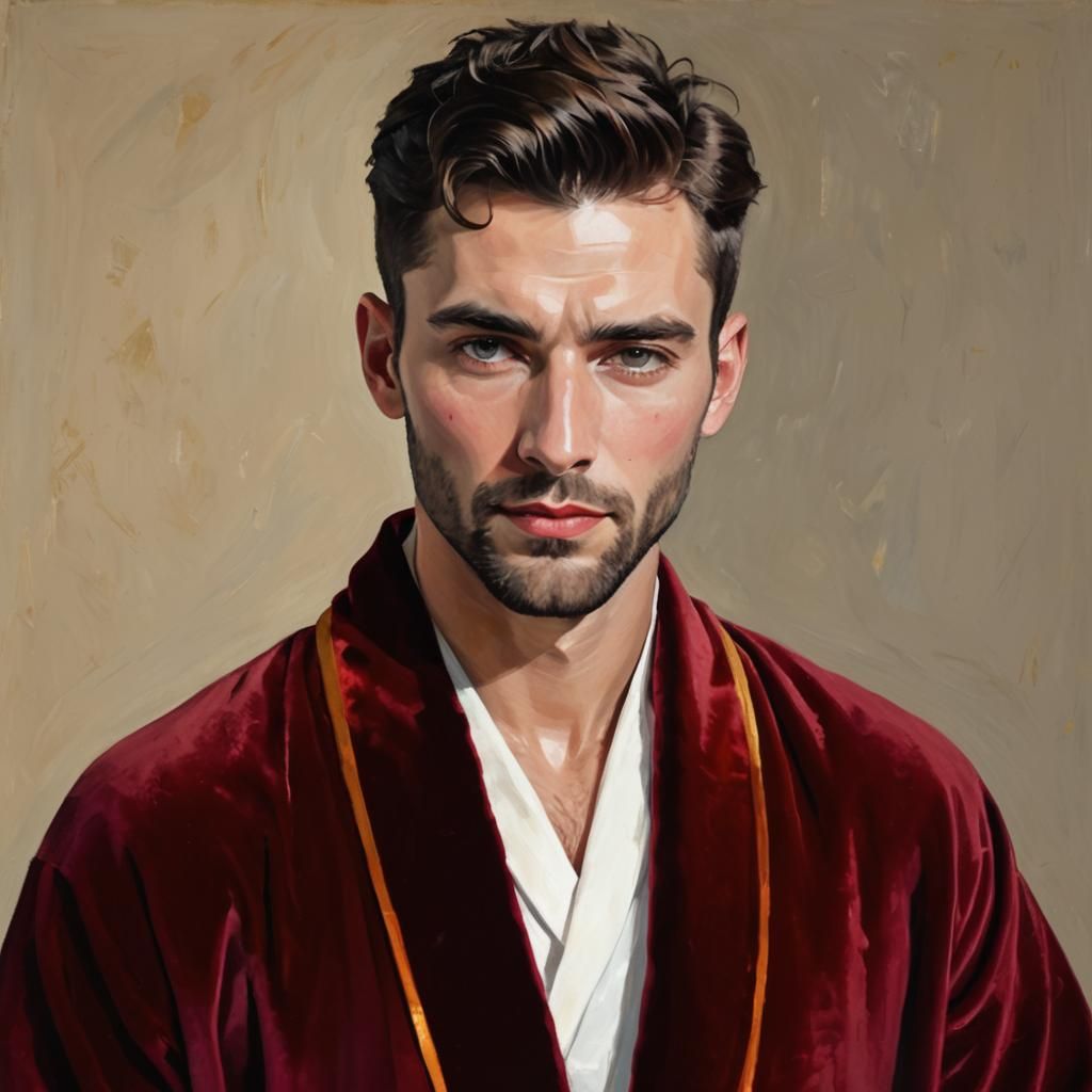 Expressionist Portrait of Man in Red Velvet Robe