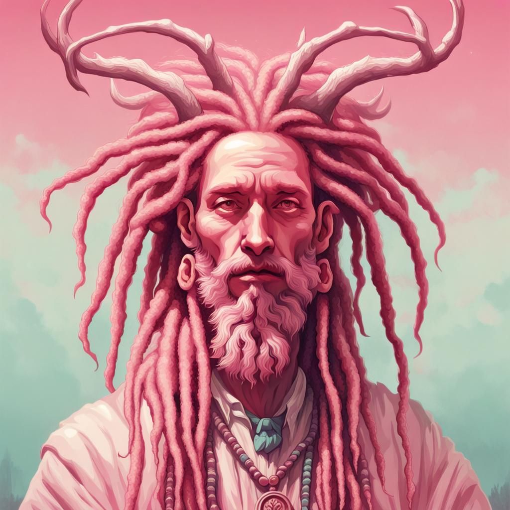 Pink Mystic Wendigo Portrait in Solarpunk Style