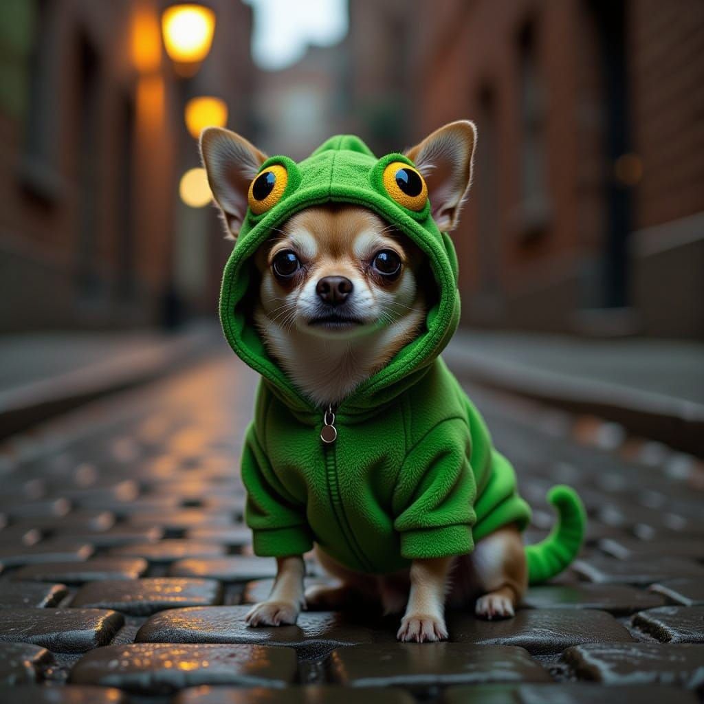 Chihuahua Dressed As Chameleon For Halloween