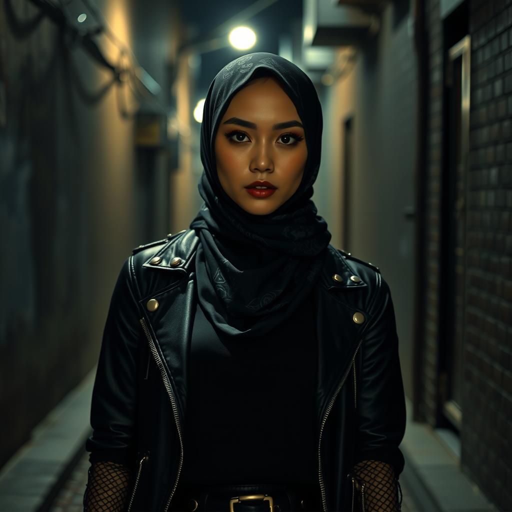 Javanese Goth Woman in Dimly Lit Alley