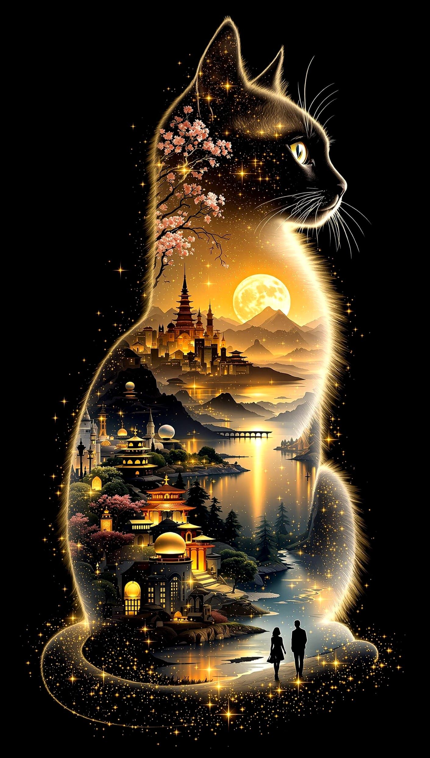 Futuristic City Inside Siamese Cat Silhouette