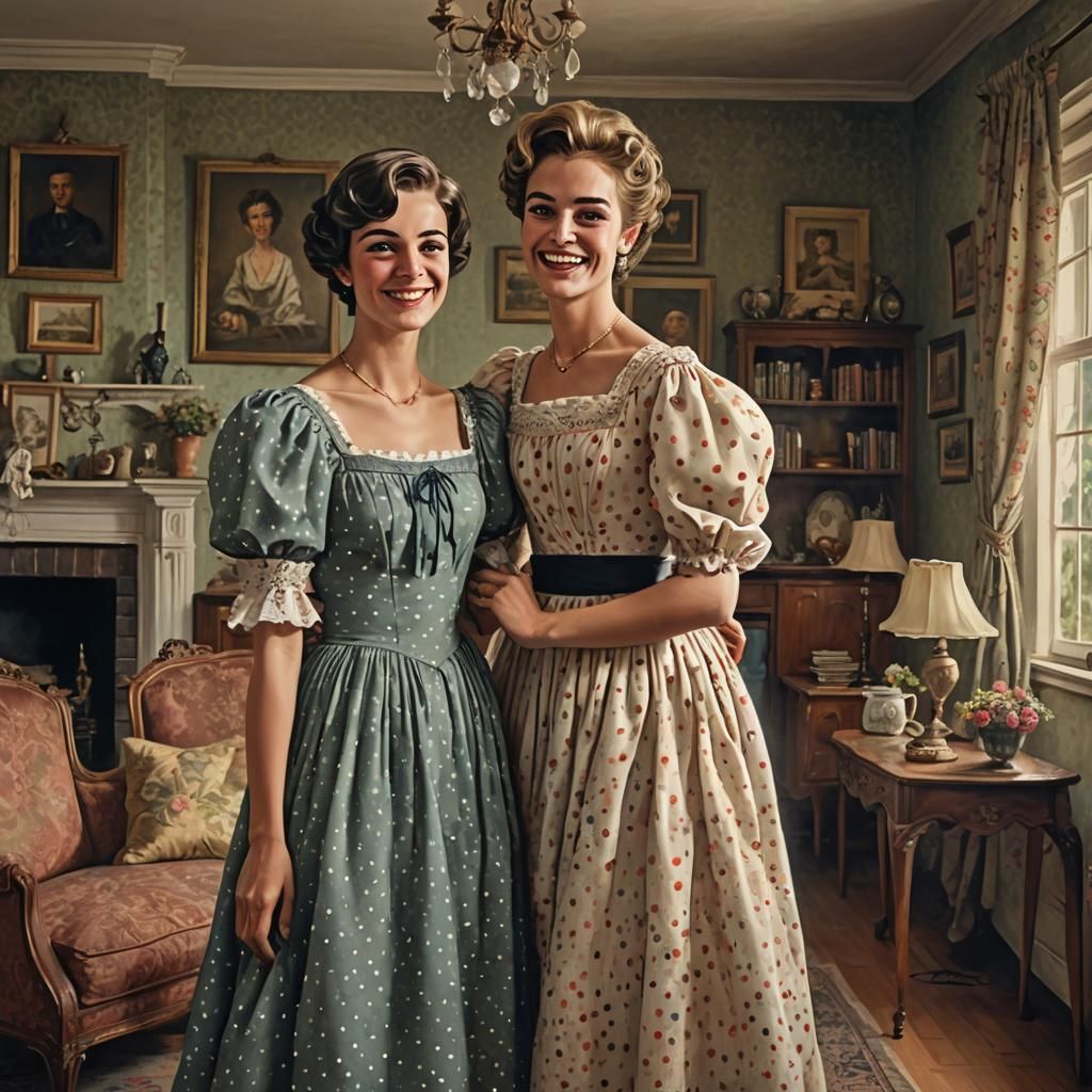 Boy Crossdressing in Polka Dot Dress, Matte Painting