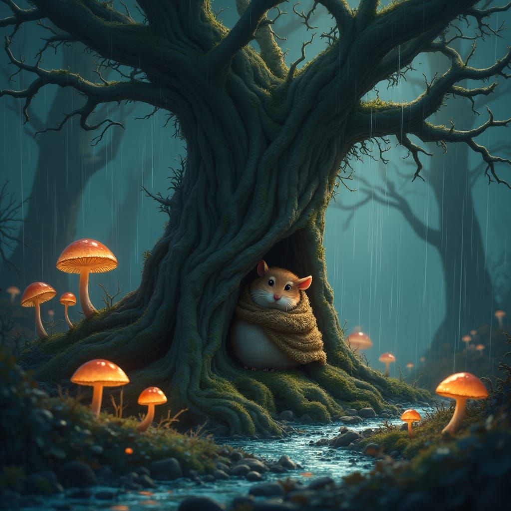Mystical Dormouse Seeks Shelter in Enchanted Forest