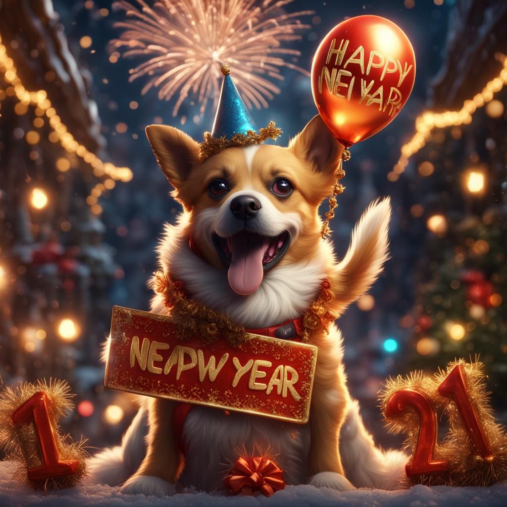 Dog Celebrates New Year in Detailed Matte Painting