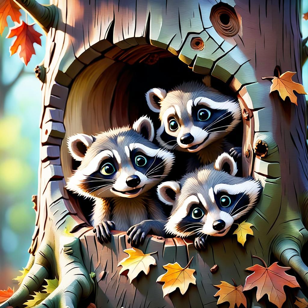 Whimsical Raccoons in Painterly Watercolour Style