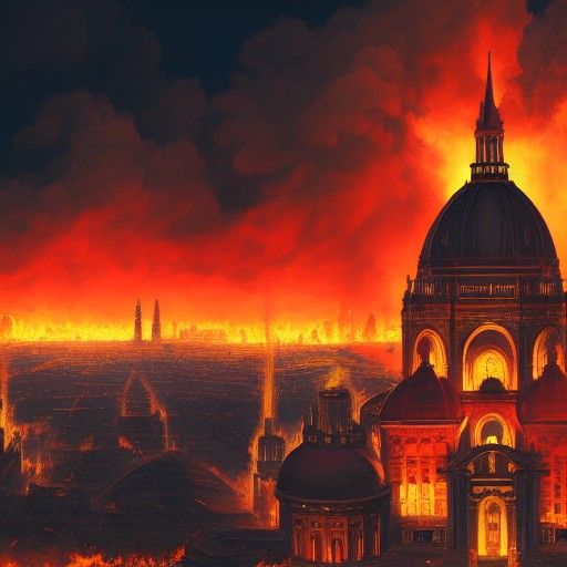 Inferno: Basilica Ablaze in a Burning City
