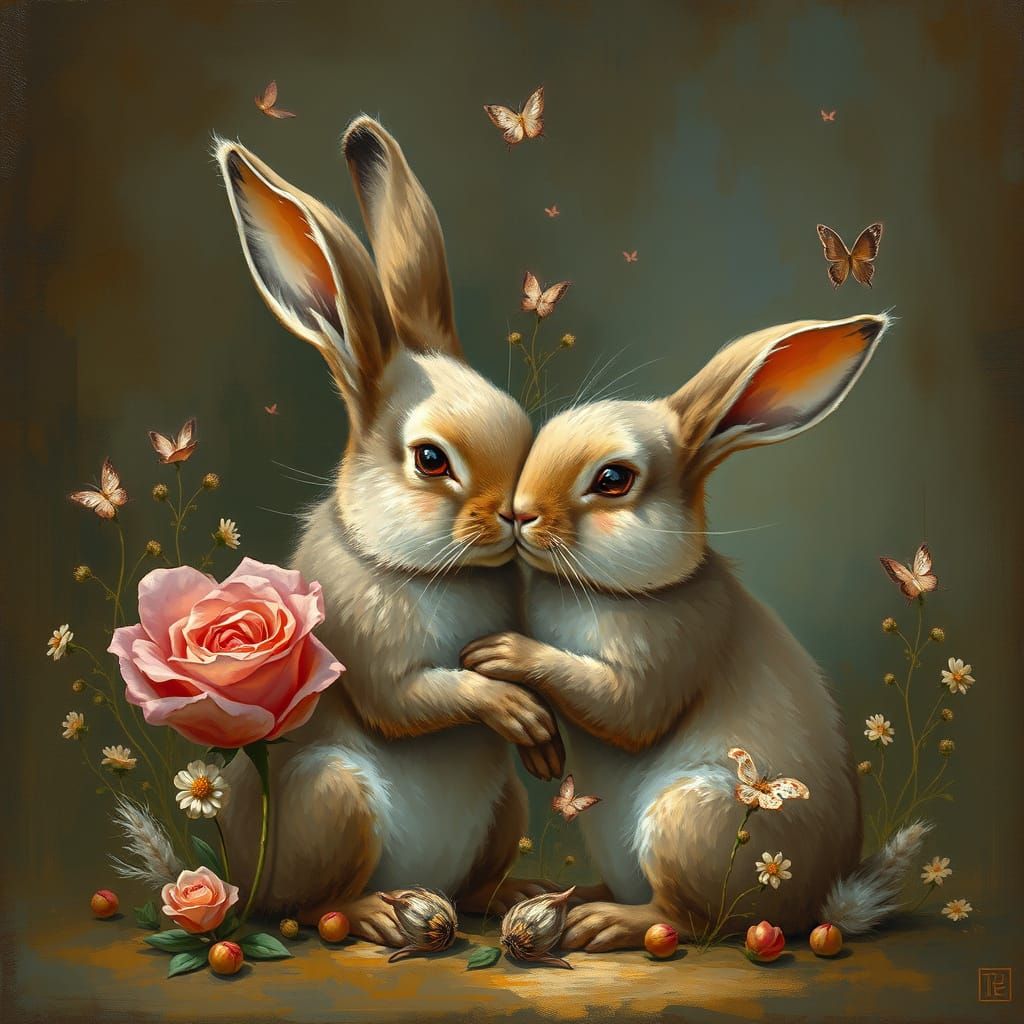 Vicar Rabbit in Love: Renaissance Style Portrait