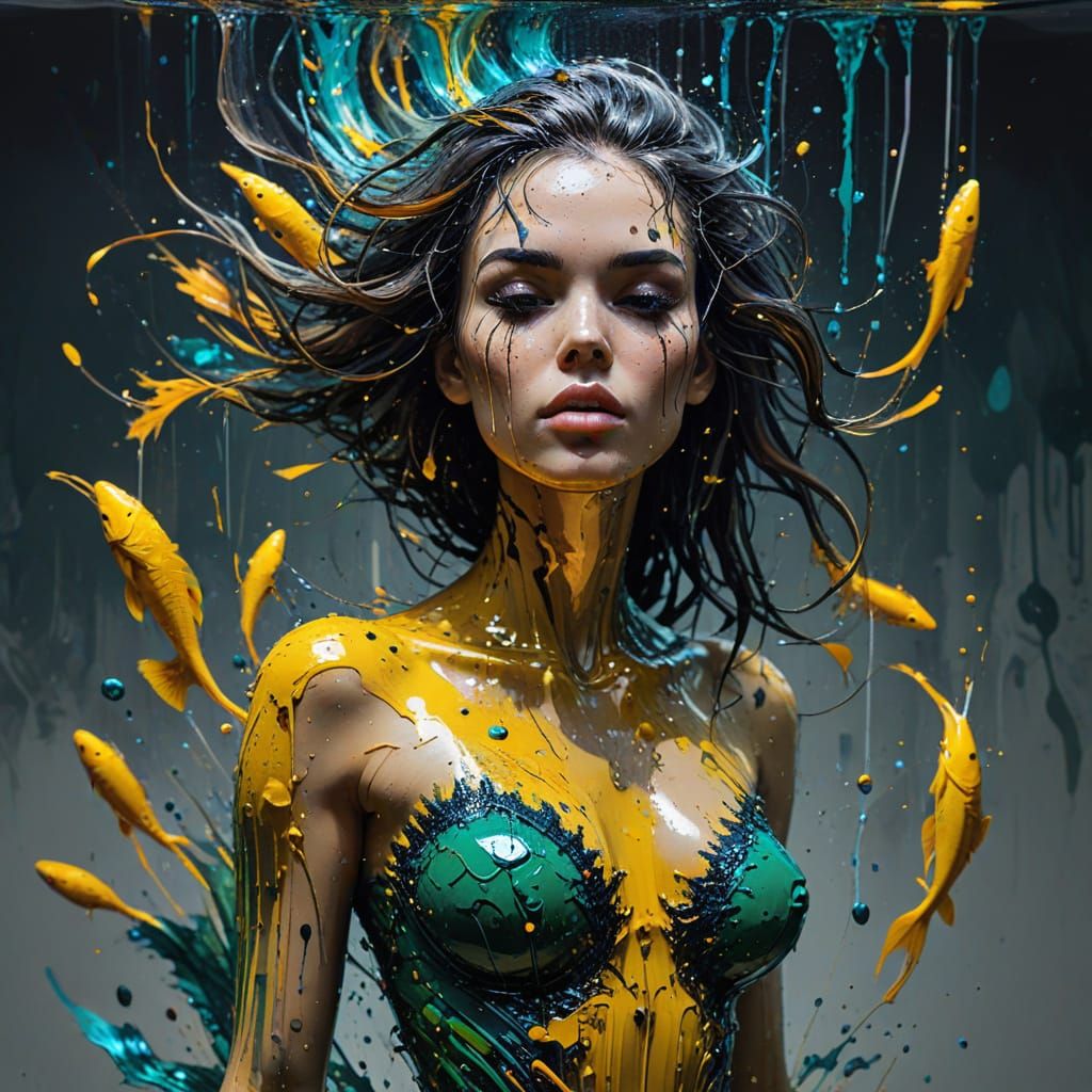 Underwater Mermaid in Retro Palette Knife Style