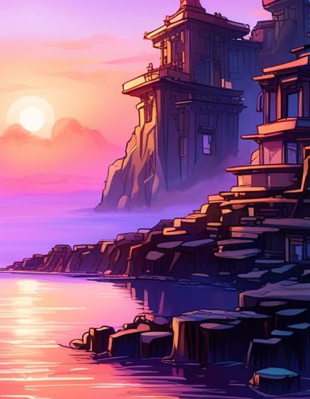 Cyberpunk Seascape: Nature's Astral Twilight