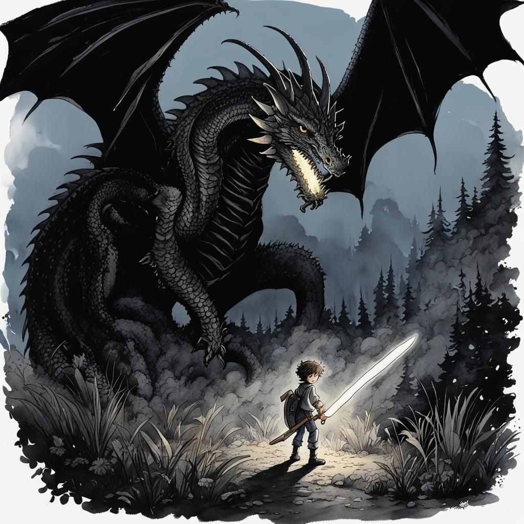 Boy and Dragon Illustration in Storybook Style