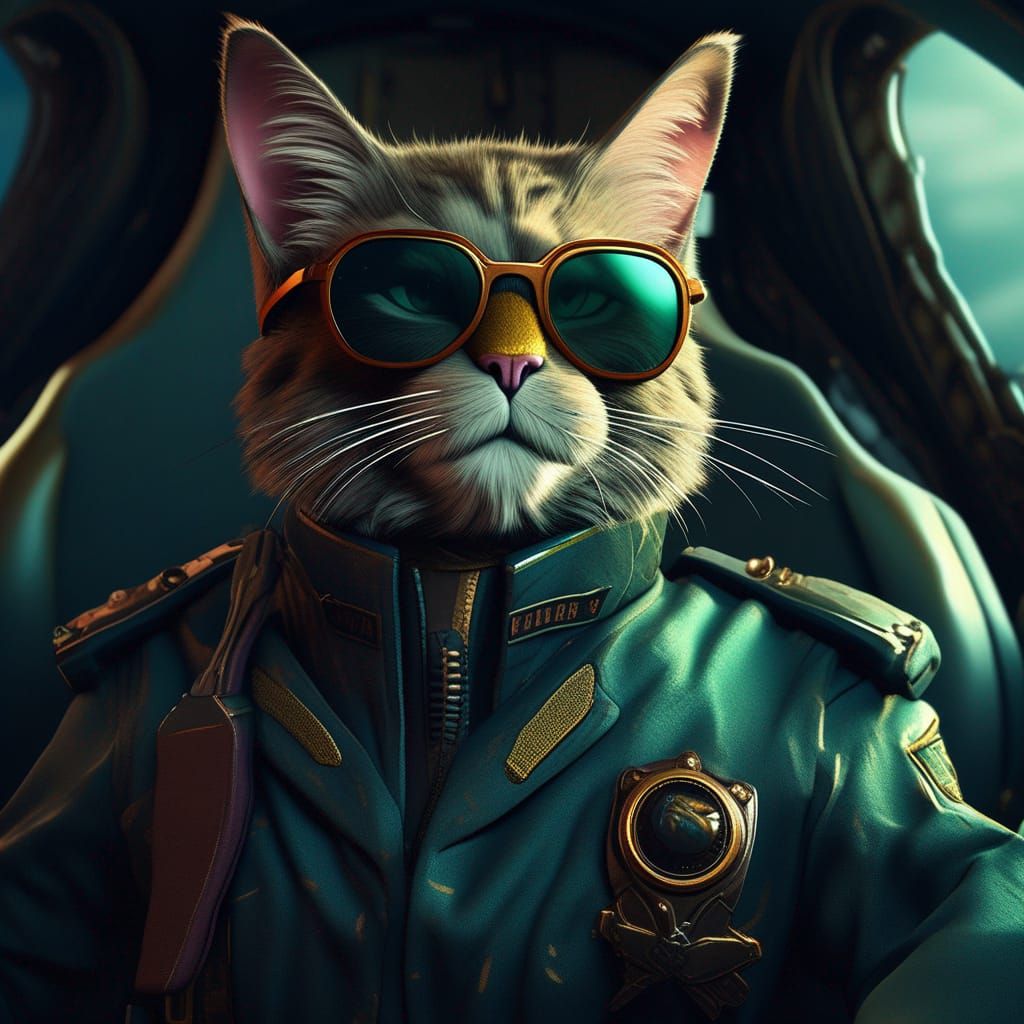 Smug Cat Pilot in Detailed Matte Painting