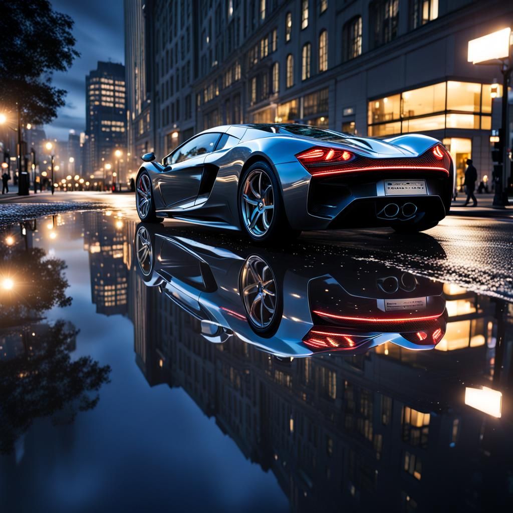 Supercar Reflection in the street water