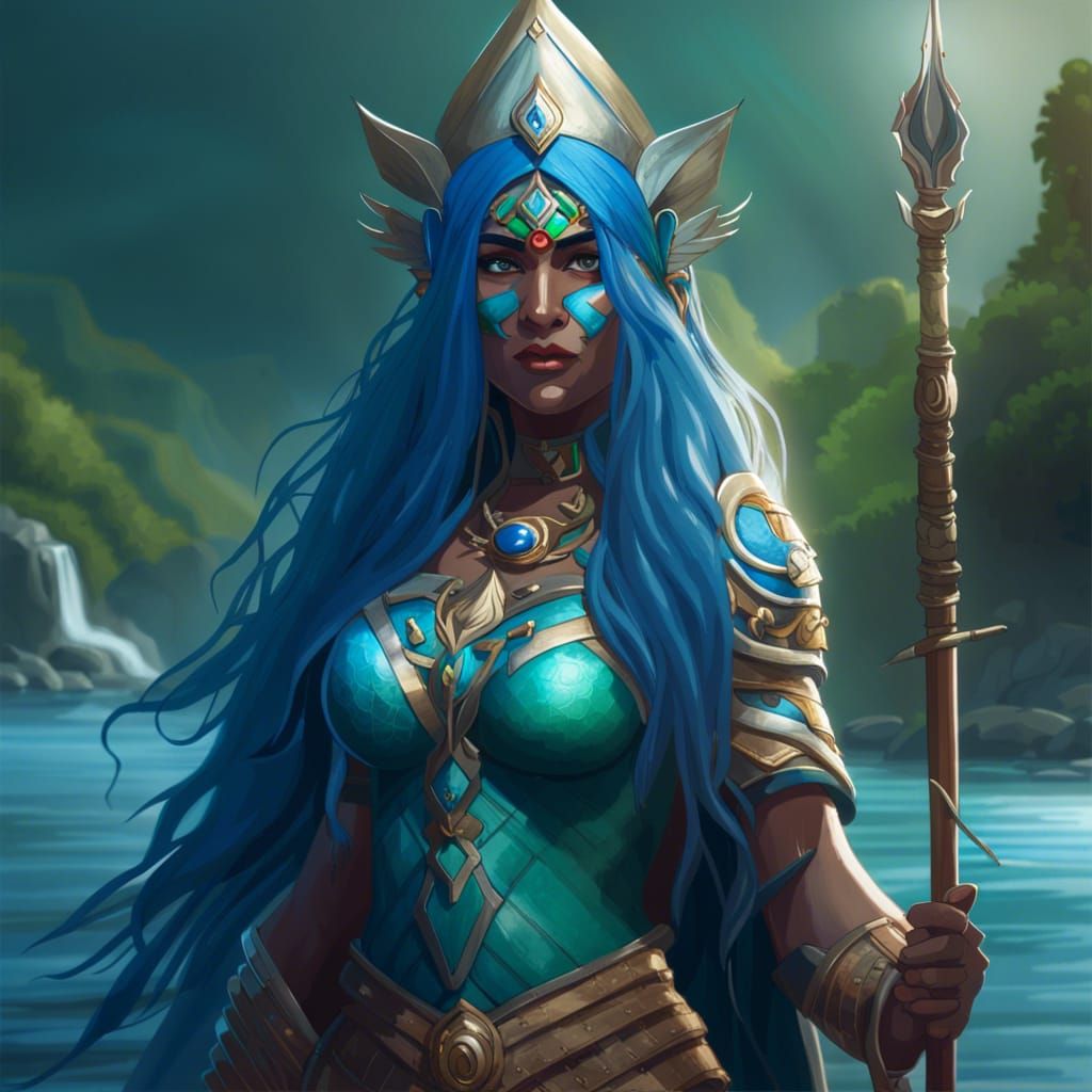 Indian Water Goddess in Blue Armor