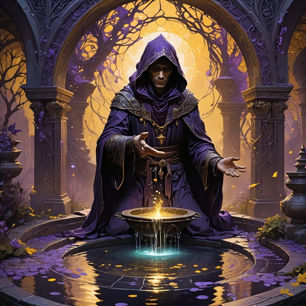 Dark Fantasy Figure Casts Magic in a Haunting Wishing Well