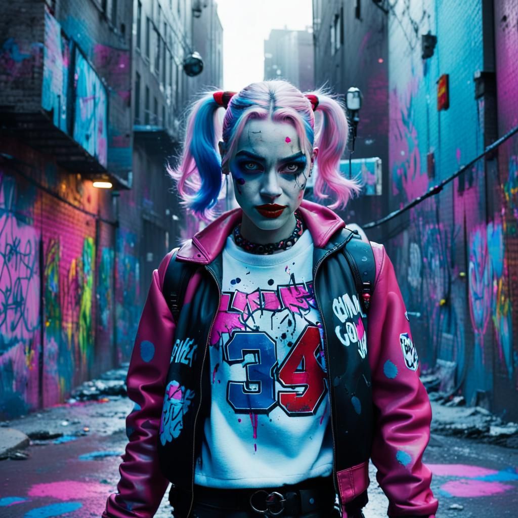 Harley Quinn in Gritty Street Art Style