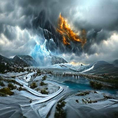 Ice and Fire Storm in Hyperrealistic Matte Painting