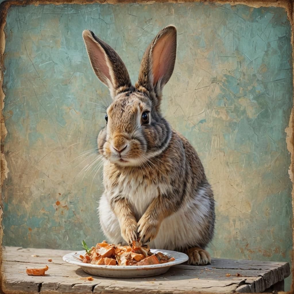 Cute Rabbit Eating with Impasto Oil Effects