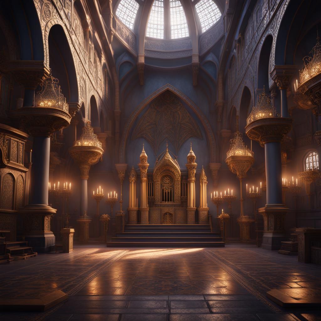 Detailed Synagogue Matte Painting in Deep Color