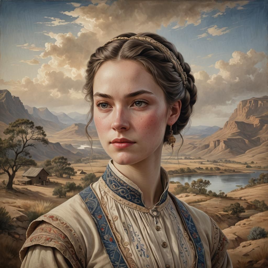 Realistic Portrait of a Woman in 1840s Style