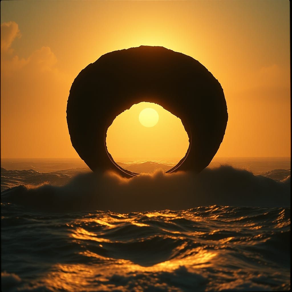 Majestic Black Abyss Over Turbulent Sea in Cinematic Film Gr...