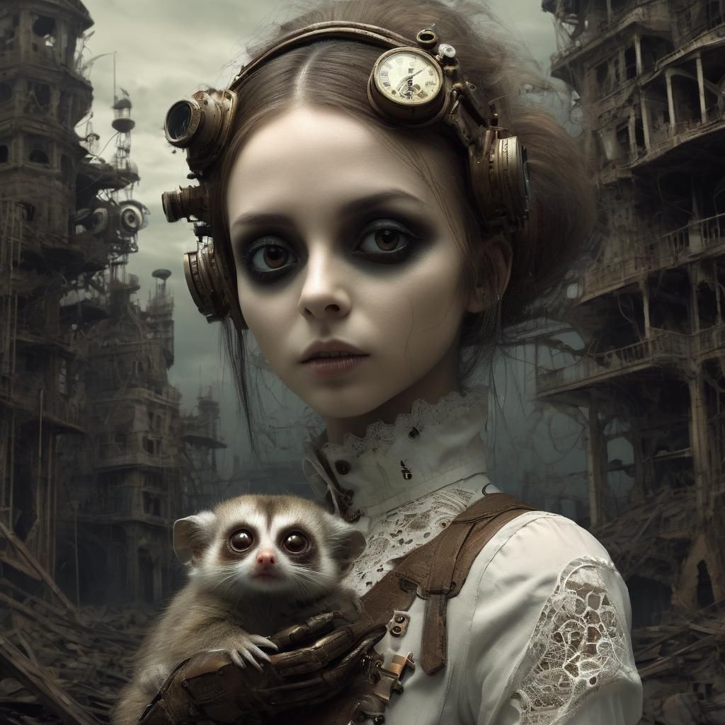The Young Steampunk Girl With Her Slow Loris