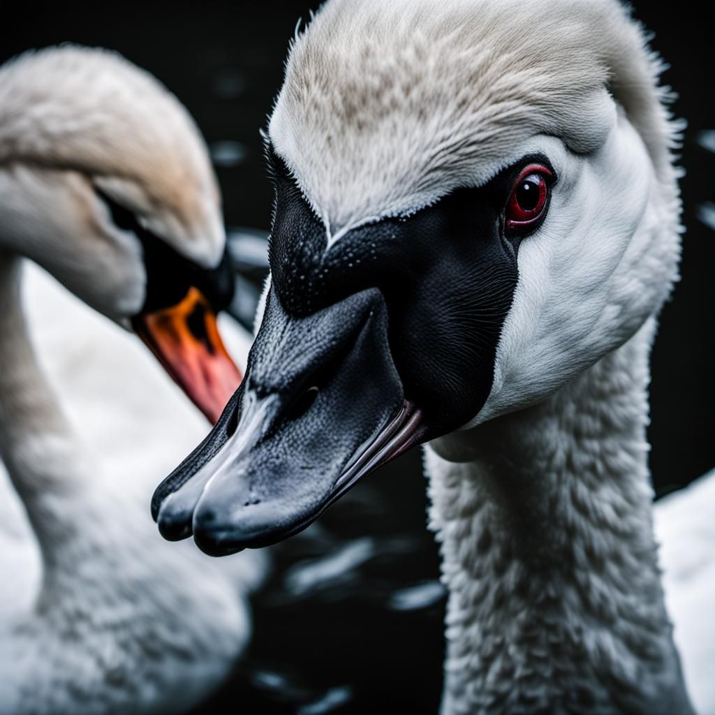 Contrasting Swans Portrait in Ambient Light