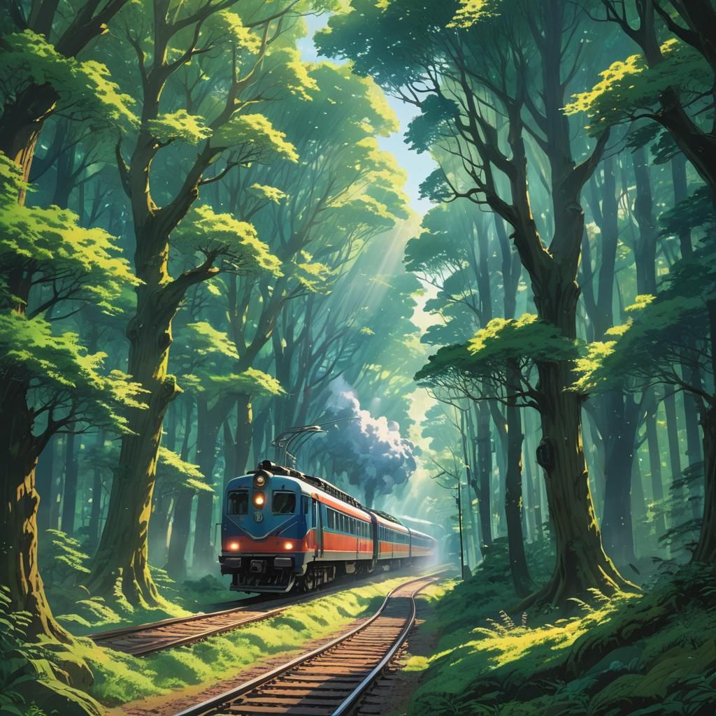 Mystical Train Journey in Anime Forest