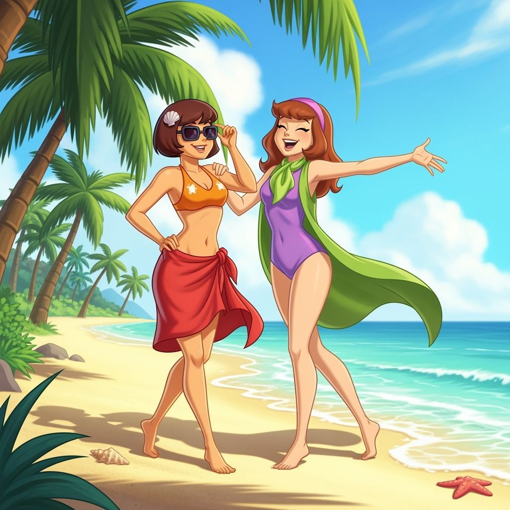 Velma and Daphne in Vibrant Beachwear, Loish Style