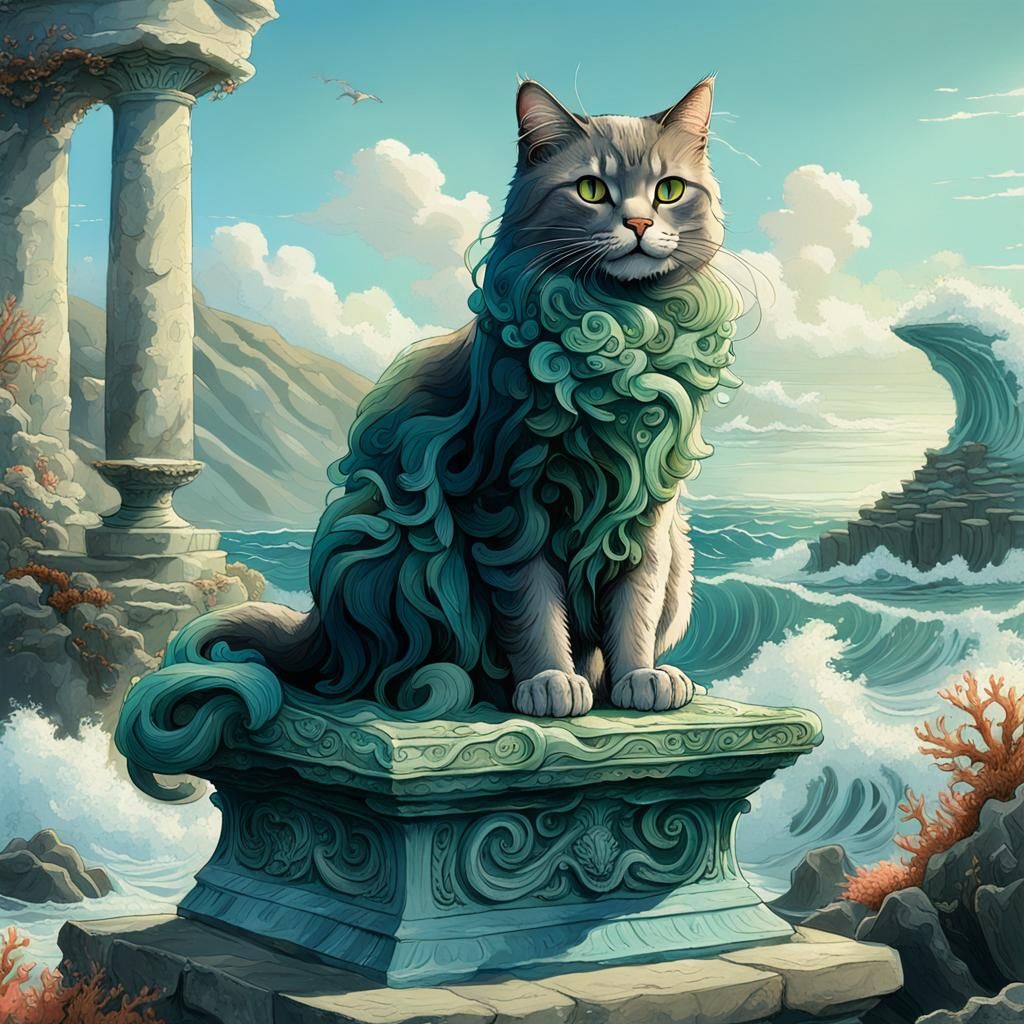 Regal Cat as Mythological God of the Sea