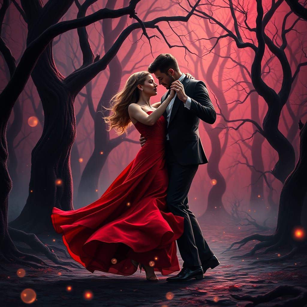 Passionate Tango in Haunted Forest, Photorealistic Style