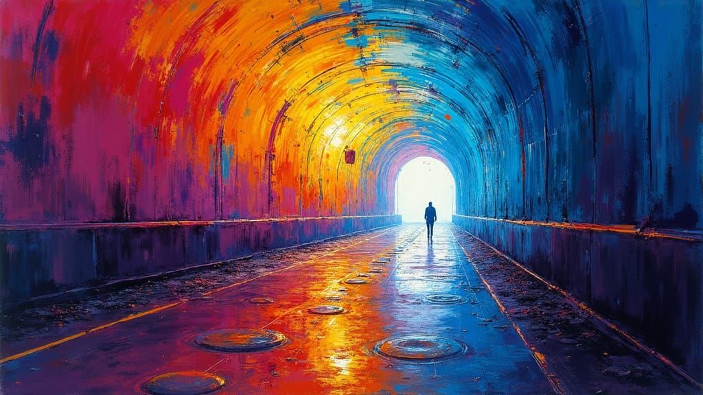 Disco-Colored Tunnel in Modern Expressionist Style
