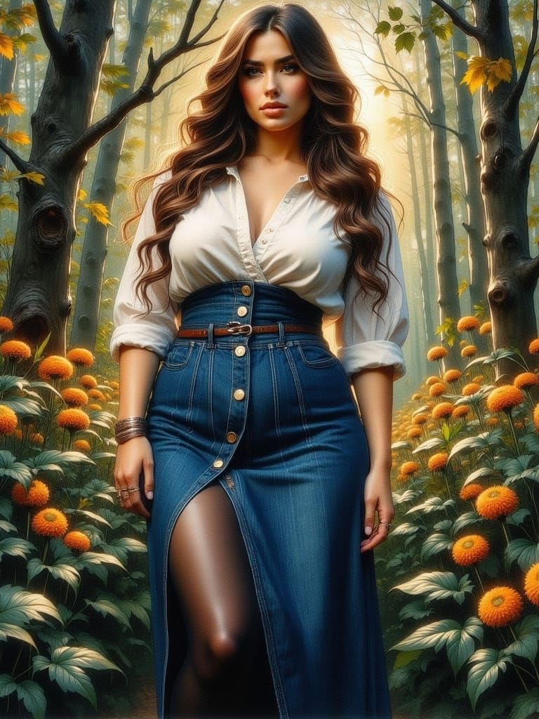 Half Length Portrait of a Beautiful Woman in a Mystical Gard...