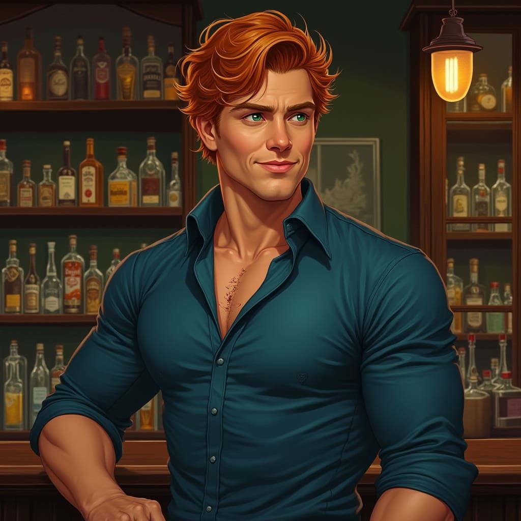 Charismatic Bartender in Film Noir Lighting