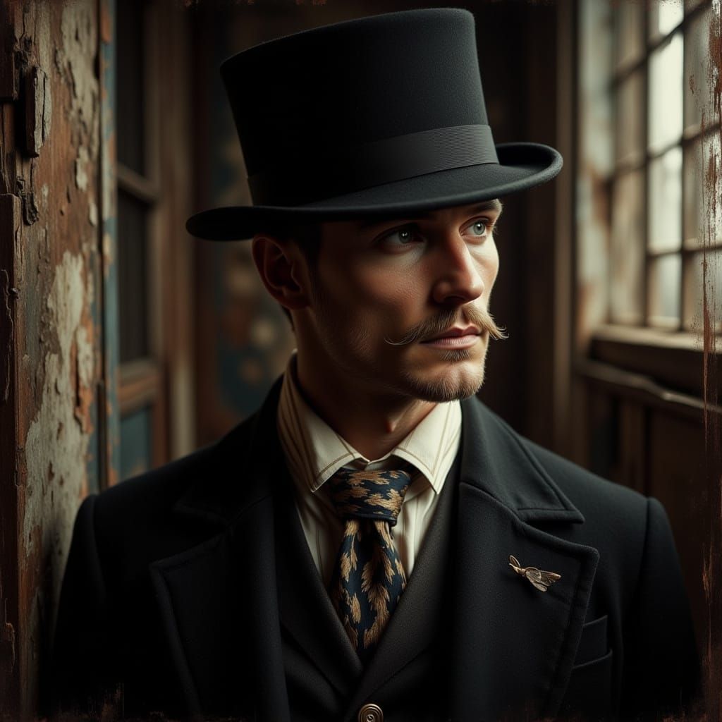 Victorian Gentleman in Rembrandt Style with Impasto Strokes